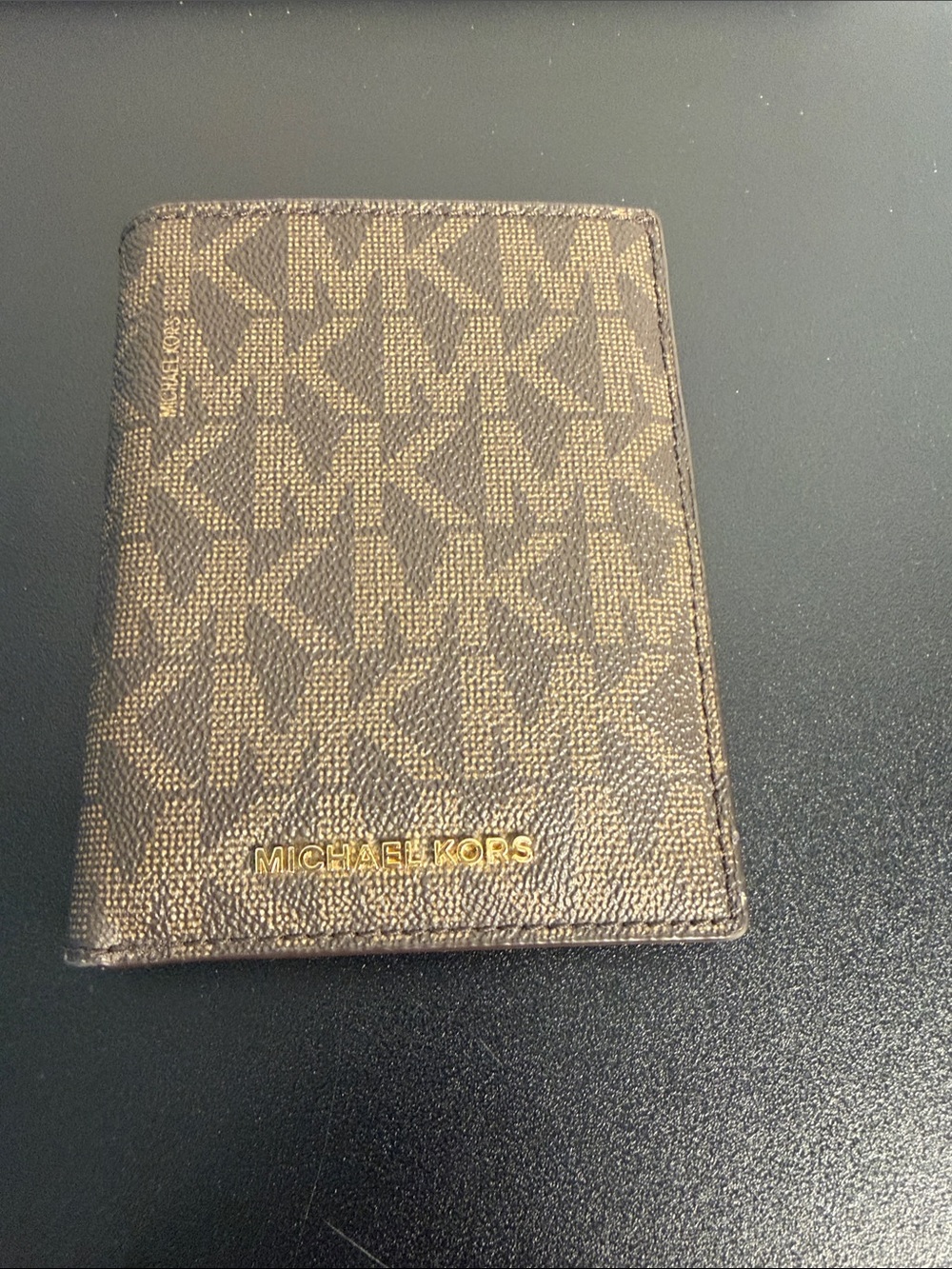 Michael Kors Brown MK Logo Card & Key Holder with Gold Tone Logo